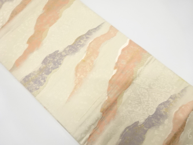 JAPANESE KIMONO / ANTIQUE FUKURO OBI / SILK / WOVEN FLORAL PLANTS